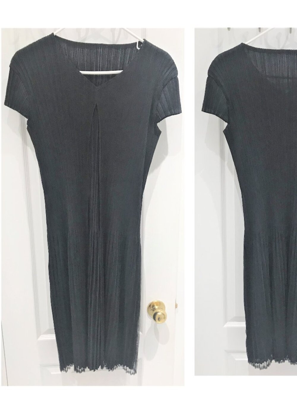 Black Pleated Short Sleeve Midi Dress Size S